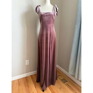Birdy Grey Alex Velvet Gown in Desert Rose NWT Size Small Bow Straps Front Slit
